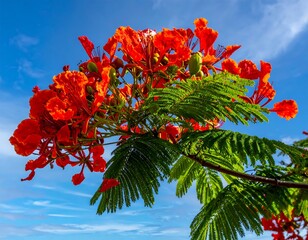 Vibrant Red Flowers Against a Clear Sky.