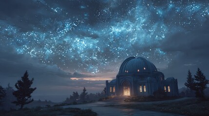 Obraz premium Stunning observatory under a starry night sky capturing the beauty of astronomy