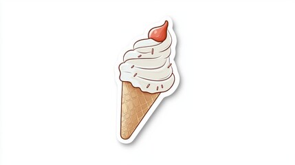 Cute and Happy Ice Cream Cone Sticker with Smiling Face Design