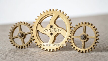 Close up of interlocking gears with SYNERGY text