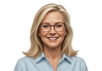 Obraz premium Professional businesswoman with glasses smiling confidently for corporate portrait transparent background