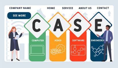 CASE - Computer Aided Software Engineering acronym. business concept background. vector illustration concept with keywords and icons. lettering illustration with icons for web banner, flyer, landing