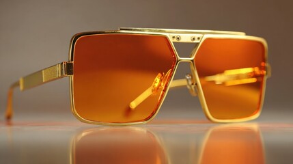 Stylish Vintage Gold Sunglasses with Orange Lenses - Retro Fashion Accessory for Summer Celebrations and Outdoor Events Captured in High-Resolution Photography