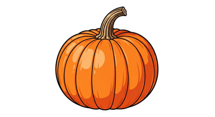 Bright orange pumpkin with green stem isolated on transparent background for autumn decor