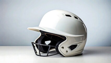 Fototapeta premium White baseball helmet with face guard isolated on gray background 