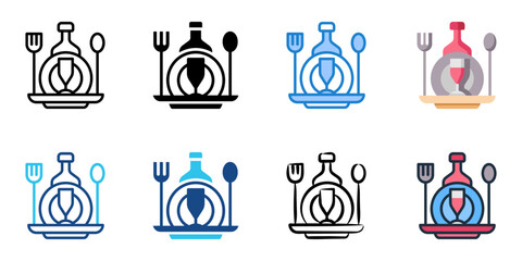 Food and wine fests icon set multiple style collection 
