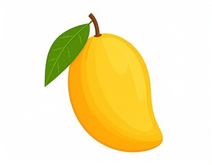 Ripe Yellow Mango with Green Leaf Pixel Art on White Background Isolated Fruit Graphic Healthy Food Tropical Summer Sweetness Digital Illustration