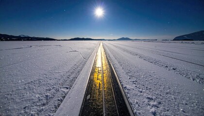 Snowy landscape under a bright moon