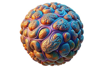 Abstract organic textured sphere with vibrant colors isolated on transparent background