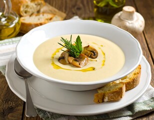 Creamy Mushroom Soup with Toasted Bread.