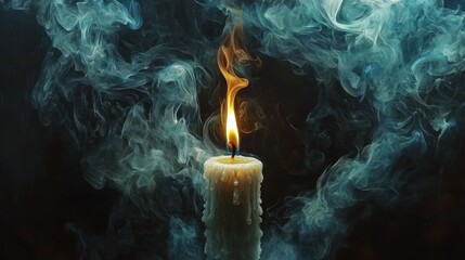 Mystical Candle Flame and Ethereal Swirling Smoke with Painterly Texture