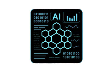 Futuristic ai interface with hexagonal network and data visualizations isolated on transparent background