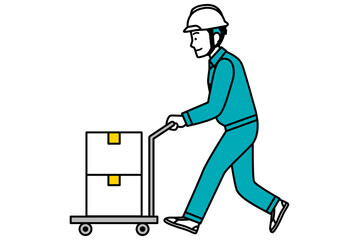 台車で荷物を運ぶ作業員の男性
