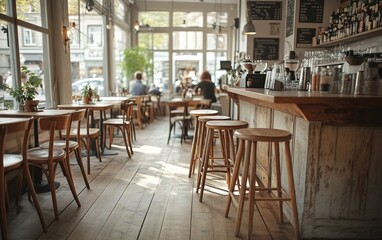 Cozy interior of a bright cafe space