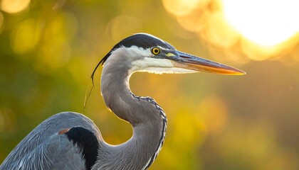Fototapeta premium Gray heron profile, golden light