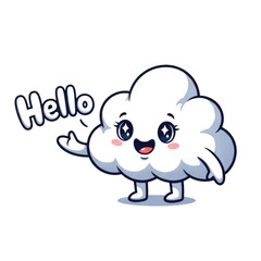 Cute cartoon cloud character with hello text isolated on transparent background