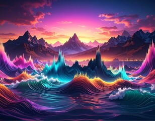 Colorful Mountainous Ocean Landscape.