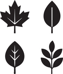 Leaf black vector icons set, editable diverse leaf shapes, modern flat minimal style, clean bold shapes, maple leaves icons, buyer focused vector design