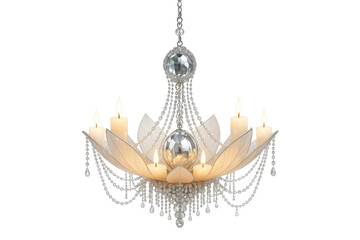 Elegant crystal chandelier with candle shaped lights isolated on transparent background
