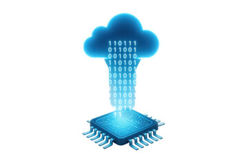 Digital cloud computing from microchip isolated on transparent background