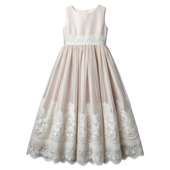 Cream Sleeveless Dress with Lace Hem and Gathered Skirt formal wear