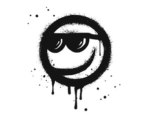 smiling face emoji character. Spray painted graffiti smile face in black over white. isolated on white background