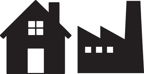 Stylized black house illustration with clean lines isolated on white background