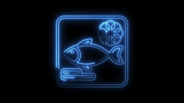 Frozen fish neon icon animation for food storage guidelines and seafood concepts