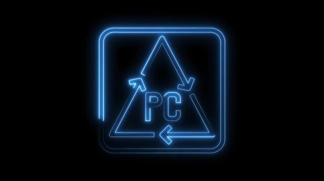 Glowing blue pc recycling symbol on a black background promoting environmental awareness