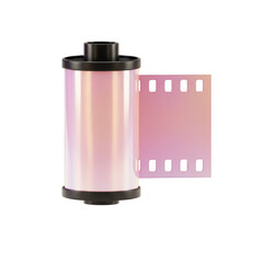 A 3D rendering of a film roll and strip, with a pearlescent finish. Isolated on a Transparent Background, PNG, Cutout