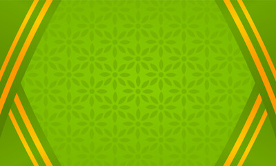 Luxury abstract modern green background with yellow orange curved stripes and floral pattern