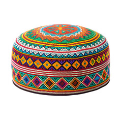 Detailed embroidered skullcap with intricate geometric and diamond designs taqiyah kufi
