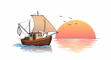 ship in the sea sunset