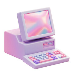 A pastel-colored, 3D-rendered computer with a keyboard and monitor, Isolated on a Transparent Background, PNG, Cutout