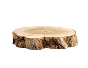 Natural wood slice podium from a tree trunk cross section.