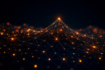AI generated ultra realistic digital network landscape with glowing orange nodes and white lines representing data connectivity futuristic technology innovation and global communication concept