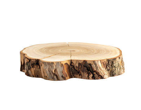Natural wood slice podium from a tree trunk cross section.