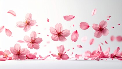 ピンク色の桜の花びらが舞っている