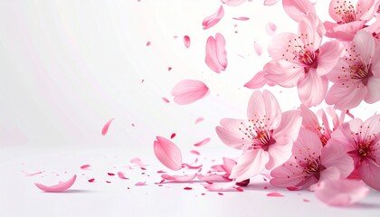 ピンク色の桜の花びらが舞っている