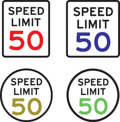 Speed limit sign black vector icons set, editable traffic symbols, modern flat style, clean bold shapes, speed limit icons, buyer focused vector design