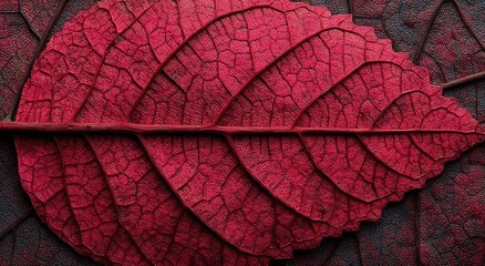 Close-up of a vibrant crimson leaf, detailed veins and texture
