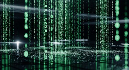 Obraz premium Glowing Green Computer Code in Dark Background for Digital Design