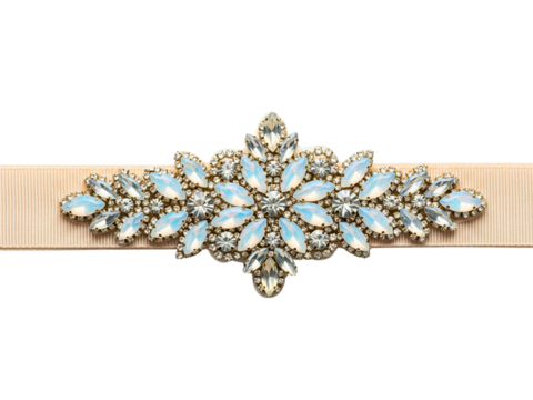 Elegant bridal sash with opalescent and crystal embellishment on a transparent background