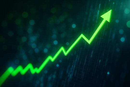 AI generated ultra realistic digital financial chart with glowing green upward arrow representing market growth business success economic confidence and futuristic fintech technology - Powered by Adobe