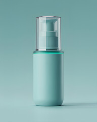 Sleek pump bottle cosmetic container skincare packaging plastic dispenser mint color minimal design clean style blank label product mockup isolated