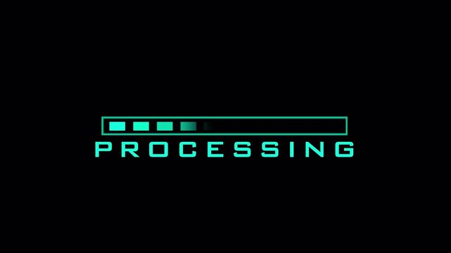 Processing to complete Futuristic animated fading box progress loading bar, on transparent background, 4k motion graphics animation