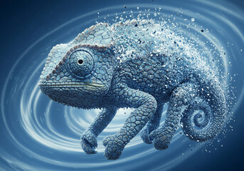 A digitally rendered chameleon with a swirling, ethereal effect, showcasing a unique artistic representation.
