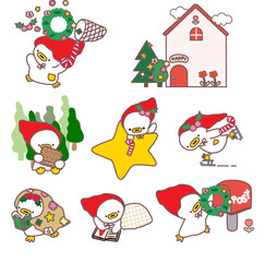 Fototapeta premium christmas icons set, santa claus set, christmas greeting card, Set of Christmas element, cute stickers, Christmas duck, 2026, happy Christmas, cute duck 