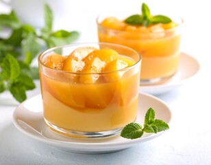 Peach dessert in glass