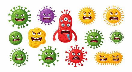 Coronavirus character vector illustration on white background. Cartoon Covid 19-NCP fly germ virus infection and micro bacteria character. Microbe, Pathogen